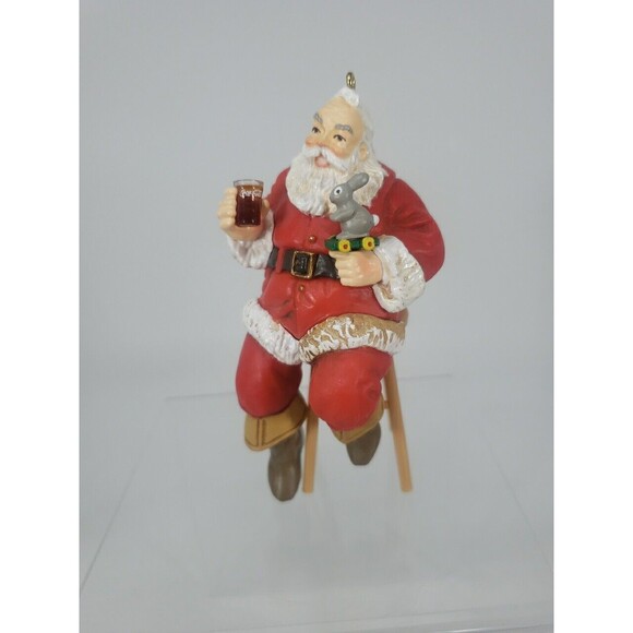 Coca-Cola Trim A Tree Collection 1947 Santa on Stool Ornament 1990 Vintage Coke - Picture 14 of 16